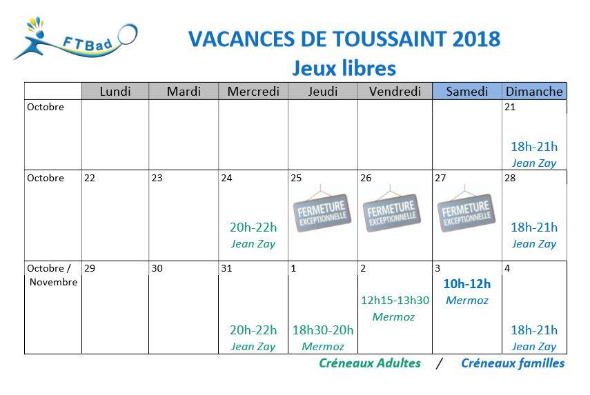 Horaires de Vacances