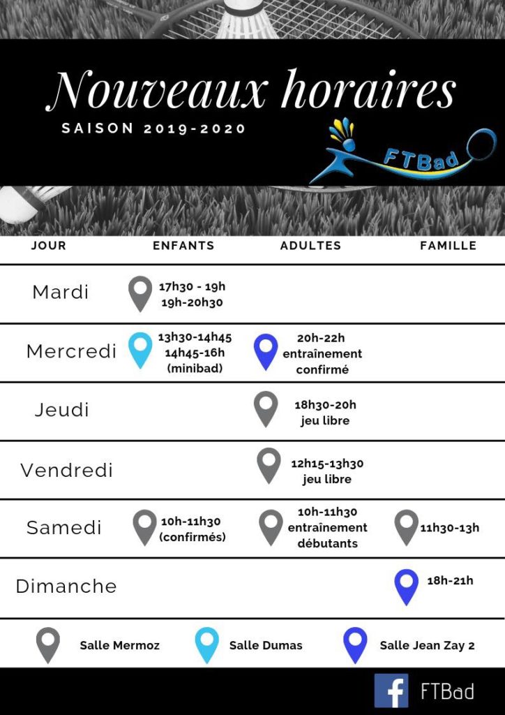 Horaires saison 2019 – 2020