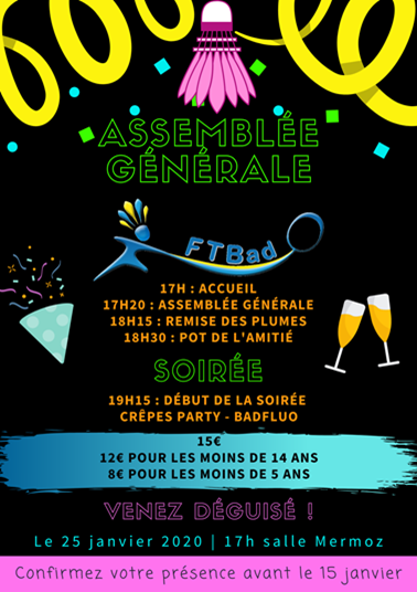 Samedi 25/01/2020 : Assemblée Générale et Bad Fluo