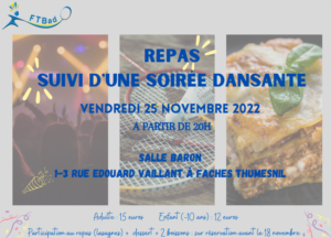 Repas et soirée du club – vendredi 25 novembre