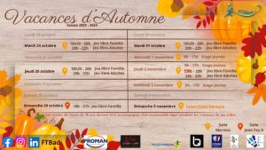 Créneaux des vacances d’automne